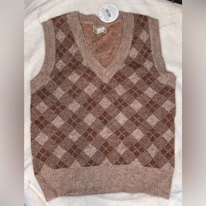 Sweater Vest, Brown, Tan, V Neck